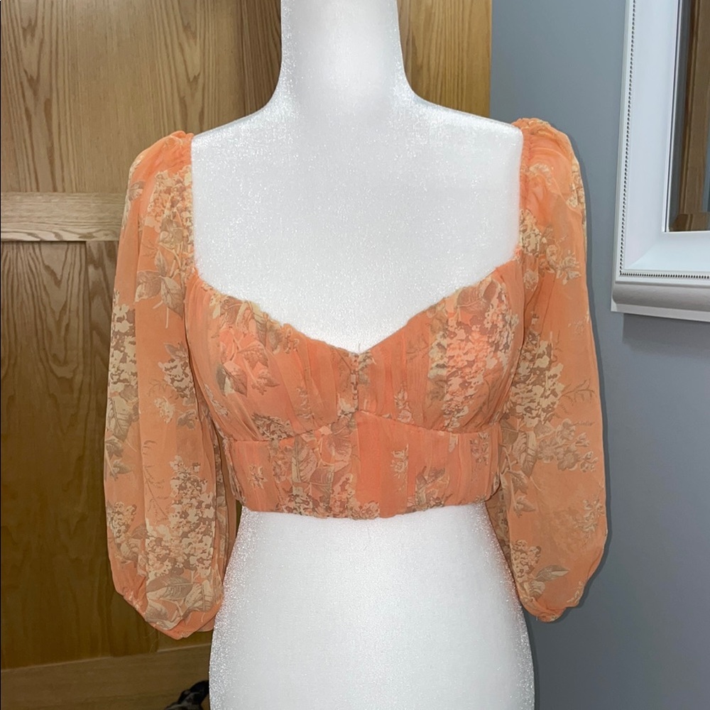 Hello Molly Orange Puff Sleeve Crop Blouse